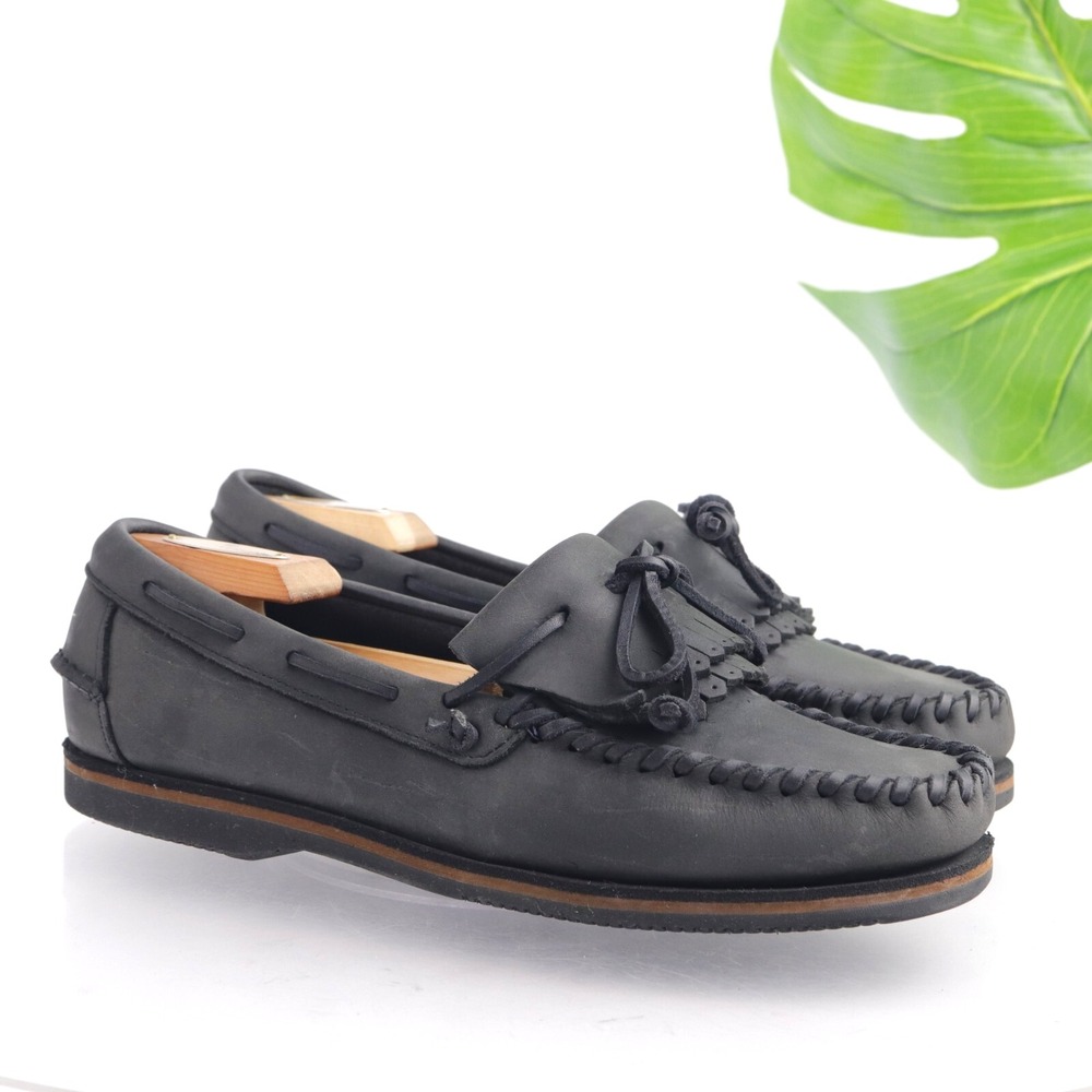 Sebago USA Mens Shawnee Boat Shoe Size 9 Gray Leather Kiltie Moc Slip On Loafers